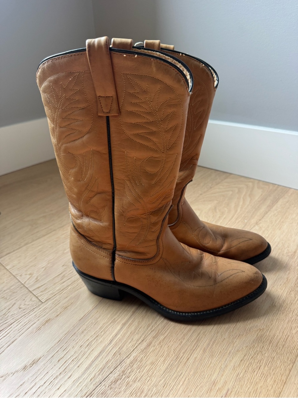 Vintage Mason Tan Leather Western Cowboy Boots Women's Size 7 Stitch Made in USA